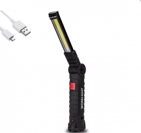 Kleine LED oplaadbare accu werklamp met magneet en oplaadkabel van demagneetshop.nl