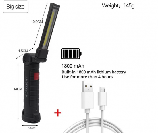 Grote LED Oplaadbare Accu Werklamp met magneet en oplaadkabel 6 van demagneetshop.nl