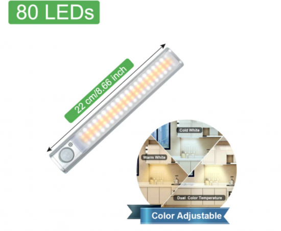 Draadloze 80 LED 3 kleuren Kast | Trap | Garage | Schuur | Keuken bewegingssensor lamp magnetisch en oplaadbaar van demagneetshop.nl