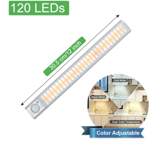 Draadloze 120 LED 3 kleuren Kast | Trap | Garage | Schuur | Keuken bewegingssensor lamp magnetisch en oplaadbaar van demagneetshop.nl