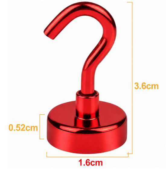 Haakmagneet rood 16mm x 36mm (1 stuks) 1 van demagneetshop.nl