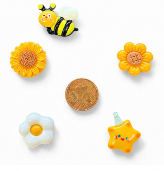 Gele bij en bloem magneten (5 stuks) 2 van demagneetshop.nl